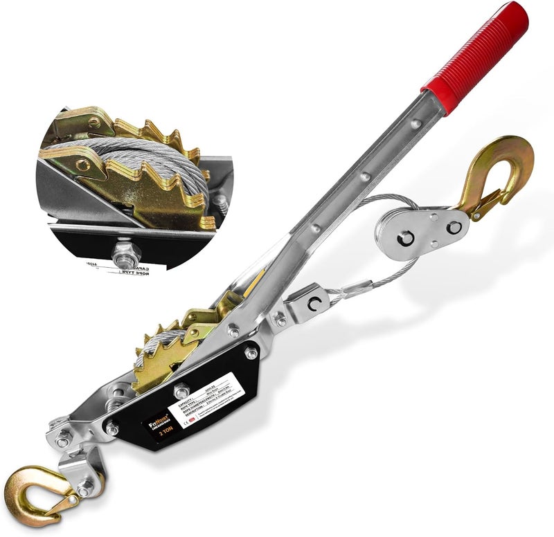 FITHOIST Come Along Winch 2T,Pulling Capacity 12 FT Steel Cable 2 Hooks,Heavy Duty Come Along Tool with Dual Gears,Heavy Duty Hoist Cable Puller for Vehicle Rescue - Image 1